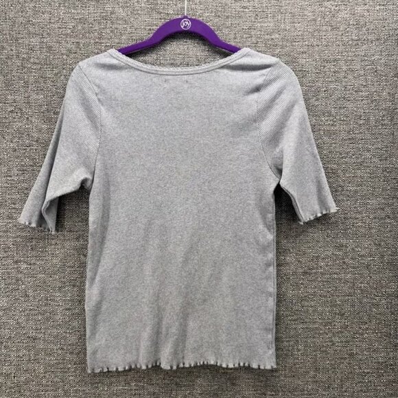 Sundance Womans Shirt Size XL Y2k Gray Ribbed Knit Top Lettuce Hem Long Shirt - Picture 7 of 7